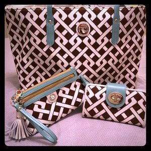 spartina tote with matching wallet and zipper bag